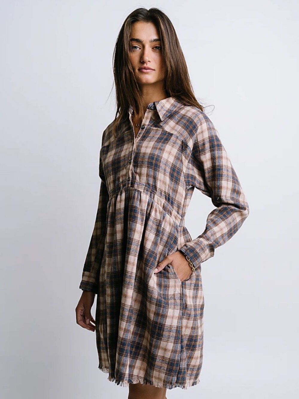 Bohme Karrie Plaid Mini Dress Plaid Button-Front Shirt Dress